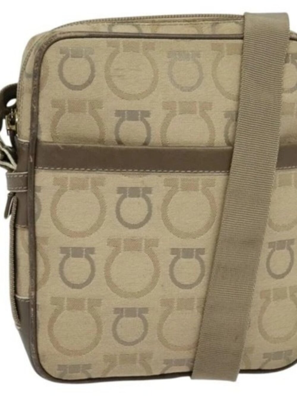 Salvatore Ferragamo Shoulder Bag Canvas Beige Auth fm4423
